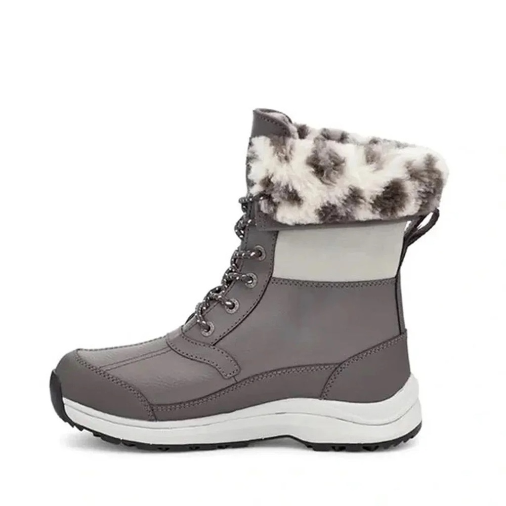 UGG Womens Zaylee Charcoal Gray Leopard Fur Waterproof Leather Boots Size 8.5